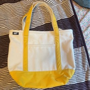 Land’s End Open Top Natural Canvas Tote Bag Yellow Handles MEDIUM